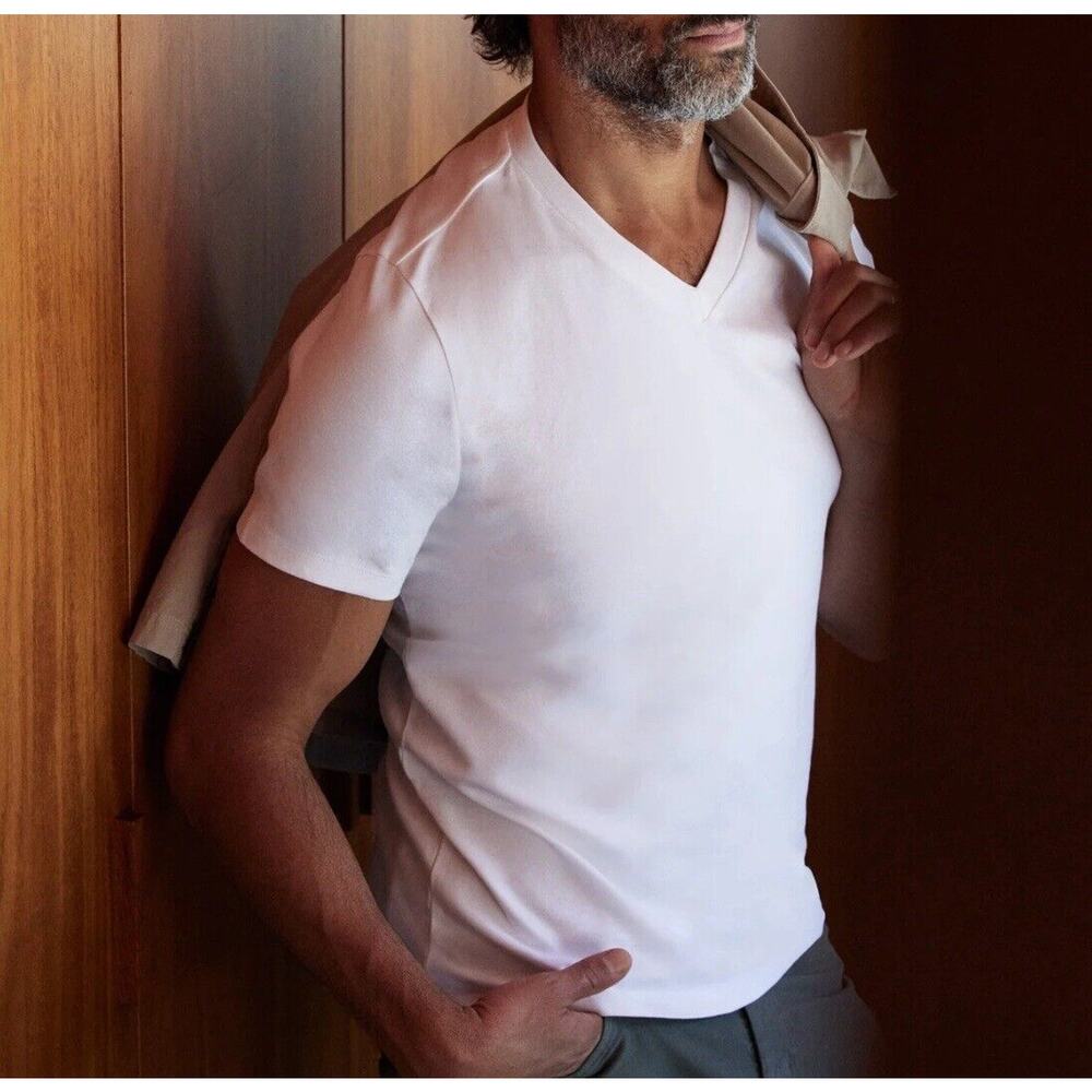 Aether Relaxed Fit Cotton V Neck Tee T-Shirt Size Large‎ New White Short Sleeve